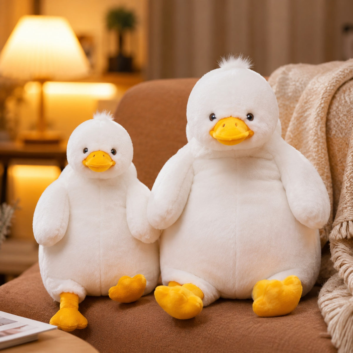 Fluffy white duck family plush soft toy