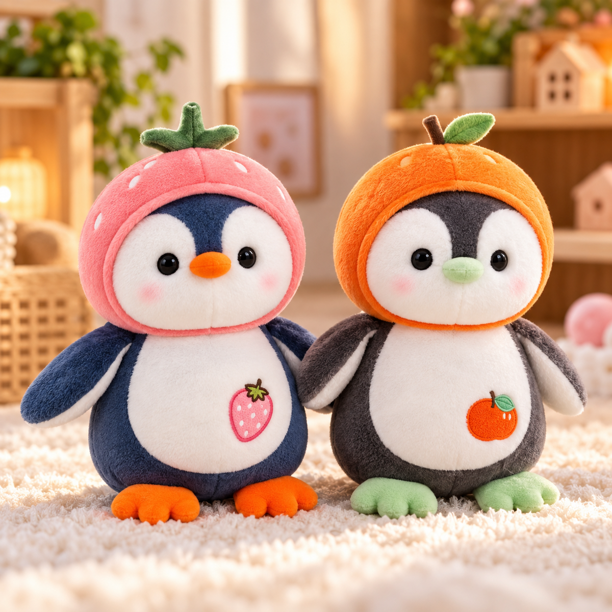 Fruit Hoodie Penguin Plush Duo