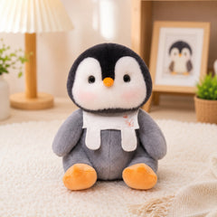 Grey Penguin Baby Bib Plush Soft Toy