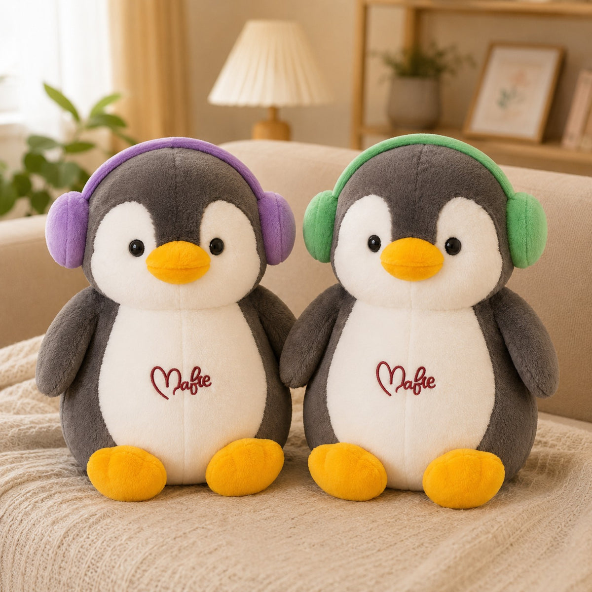 Music Penguin Couple headphone-style plush soft toy