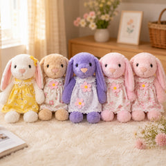 Pastel Bunny Family Floral Dress Plush Soft Toy Set