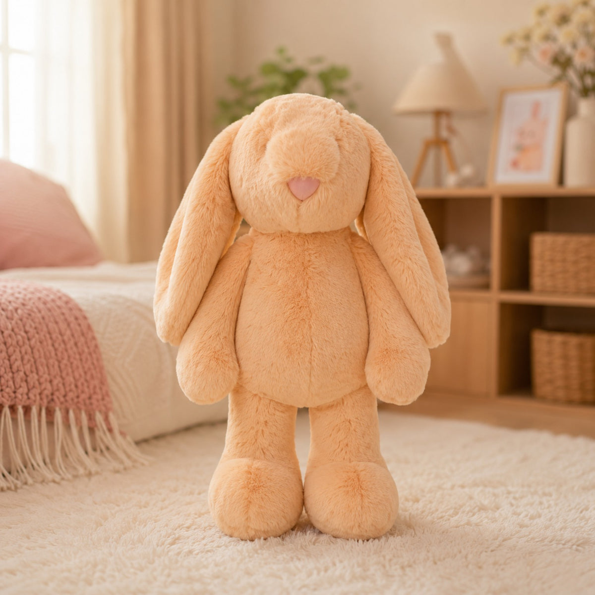 Peach bunny plush soft toy with long ears