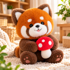 Red Panda Mushroom Plush Toy