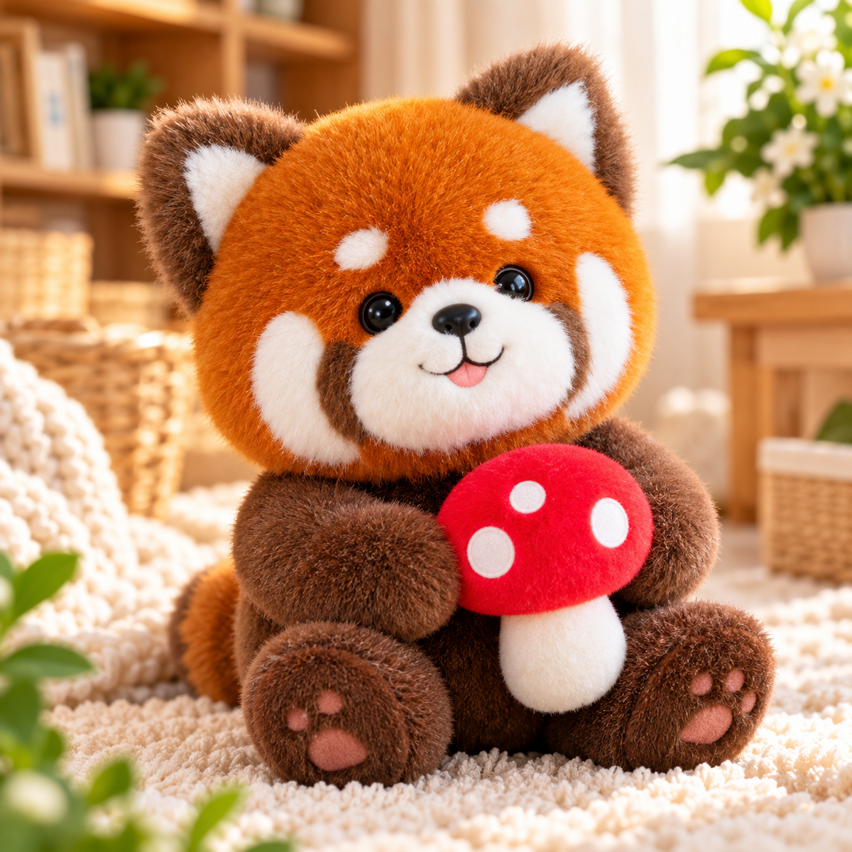 Red Panda Mushroom Plush Toy
