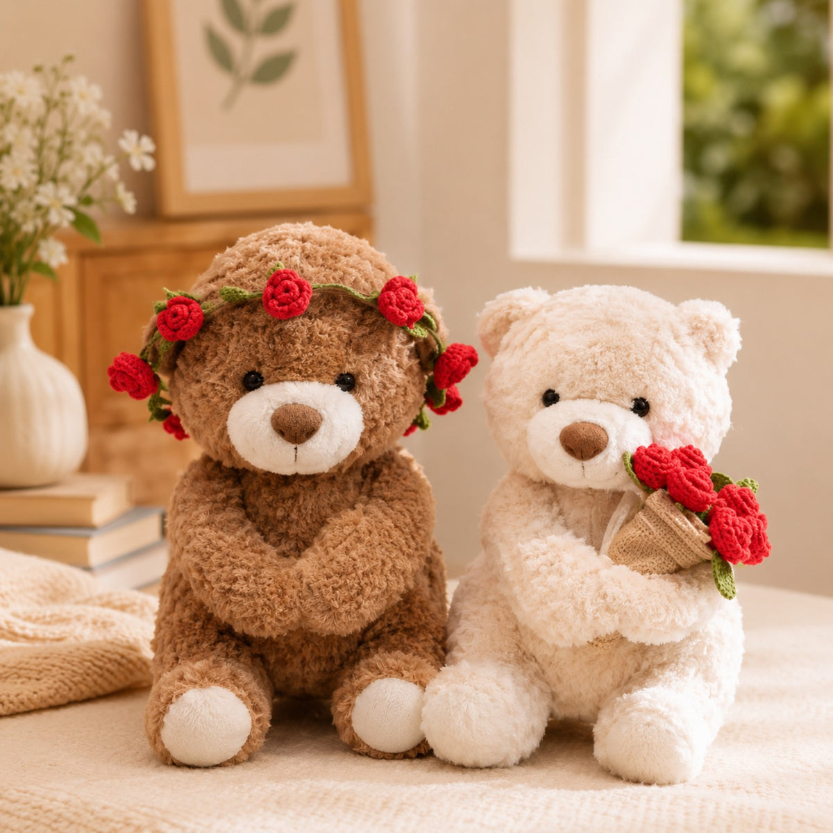 Rose Bear Couple romantic teddy bear plush soft toy